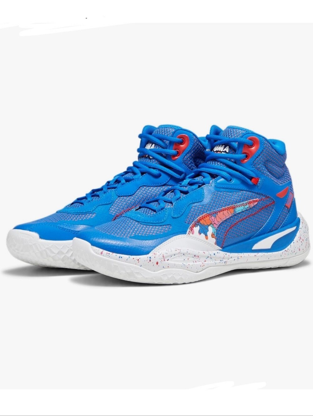 PUMA Playmaker Pro Mid Dylan Blue/White/Red Basketball Mid Top Sneaker 379284-01